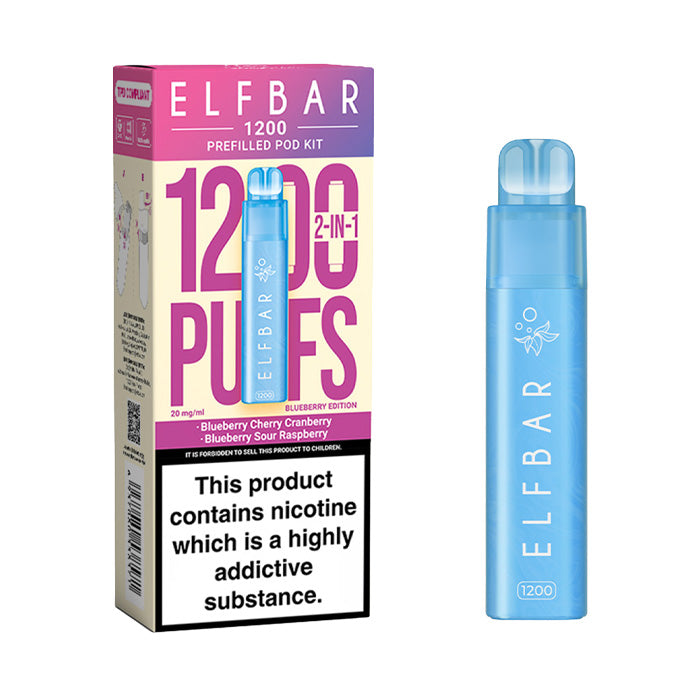 Blueberry Cherry Cranberry and Blueberry Sour Raspberry Elf Bar EB1200 Disposable Vape