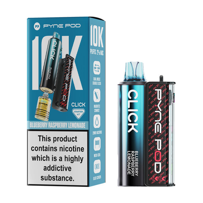 Blueberry Raspberry Lemonade Pyne Click 10K Vape Kit and Box