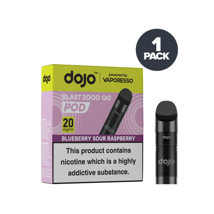 Blueberry Sour Raspberry Vaporesso Dojo Blast 2000 Go Pod and Box