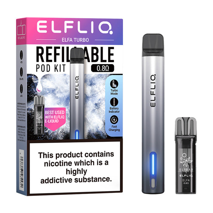 Elf Bar Elfa Turbo Pod Vape Kit and Box Aurora Black