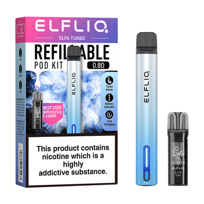 Elf Bar Elfa Turbo Pod Vape Kit and Box Aurora Cyan