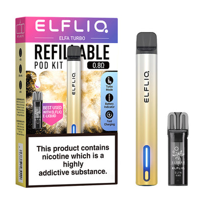 Elf Bar Elfa Turbo Pod Vape Kit and Box Aurora Gold