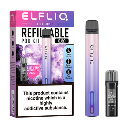 Elf Bar Elfa Turbo Pod Vape Kit and Box Aurora Purple