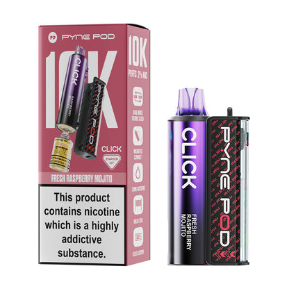 Fresh Raspberry Mojito Pyne Click 10K Vape Kit and Box