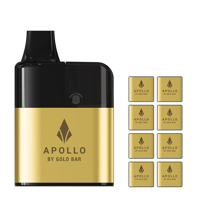 Gold Bar Apollo 20K Starter Kit with 8 squares showcasing 8 of the 10 available flavour options