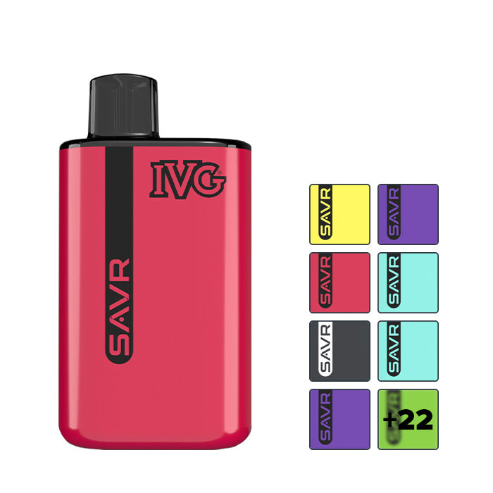 IVG SAVR Starter Vape Kit with eight squares showcasing eight out of thirty available flavours