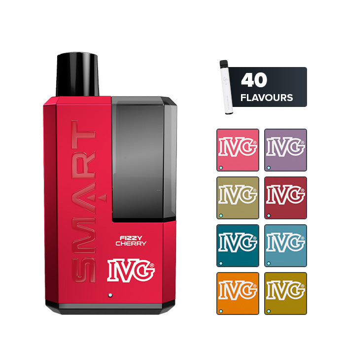 IVG Smart 5500 Disposable Vape with eight squares showcasing eight out of the 40 available flavours