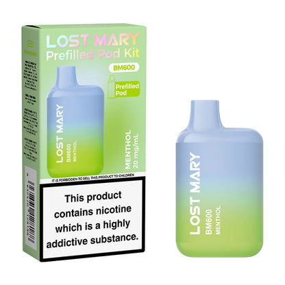 Menthol Lost Mary BM600 Pre-filled Pod Kit and Box