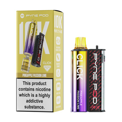 Pineapple Passion Lime Pyne Click 10K Vape Kit and Box