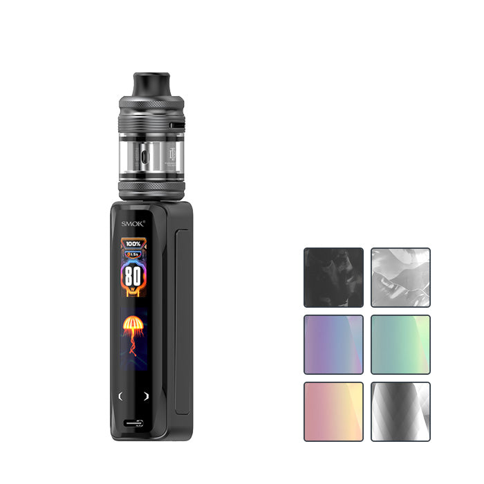 Smok X-Priv Solo Kit with siz squares showcasing all available colours