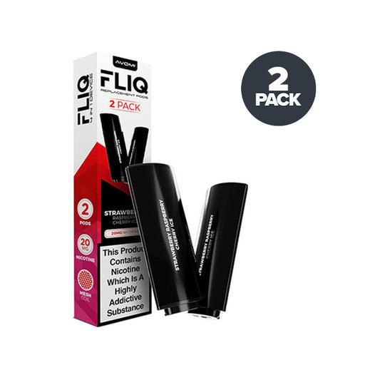 Strawberry Raspberry Cherry Ice Avomi Fliq 4in1 Prefilled Pods and Box