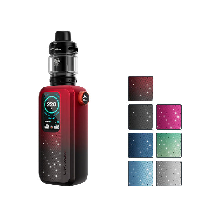 VooPoo Vinci Spark220 Vape Kit with seven squares showcasing all available colours