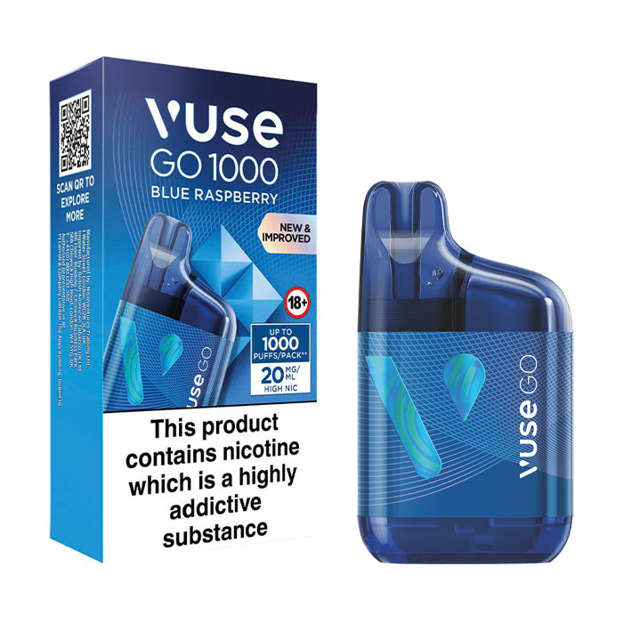 Vuse Go 1000 Box Disposable Vape and Box Blue Raspberry