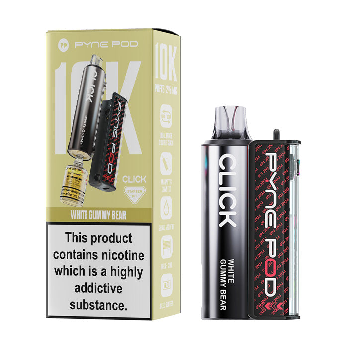 White Gummy Bear Pyne Click 10K Vape Kit and Box