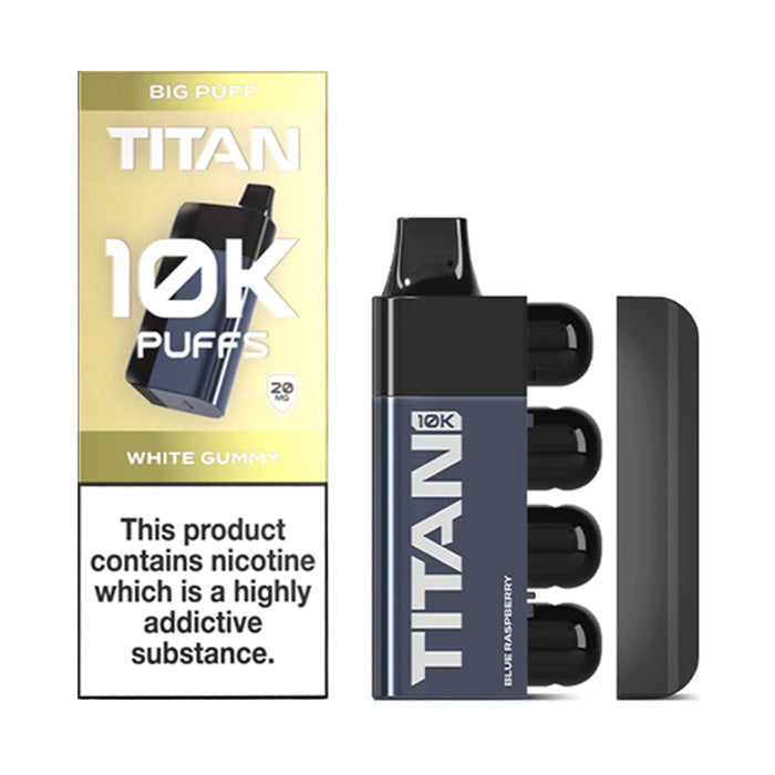 White Gummy Titan 10K Disposable Vape and Box