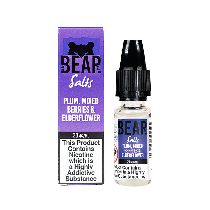 Bear Salts Plum Mixed Berries Elderflower 10ml Nic Salt with Box